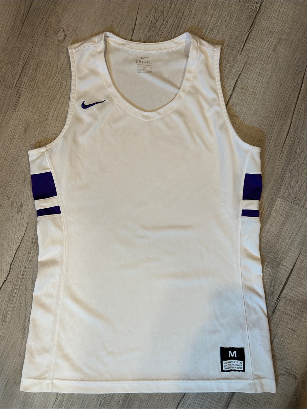 Nike White Sleeveless Athletic Tank with Purple Accents